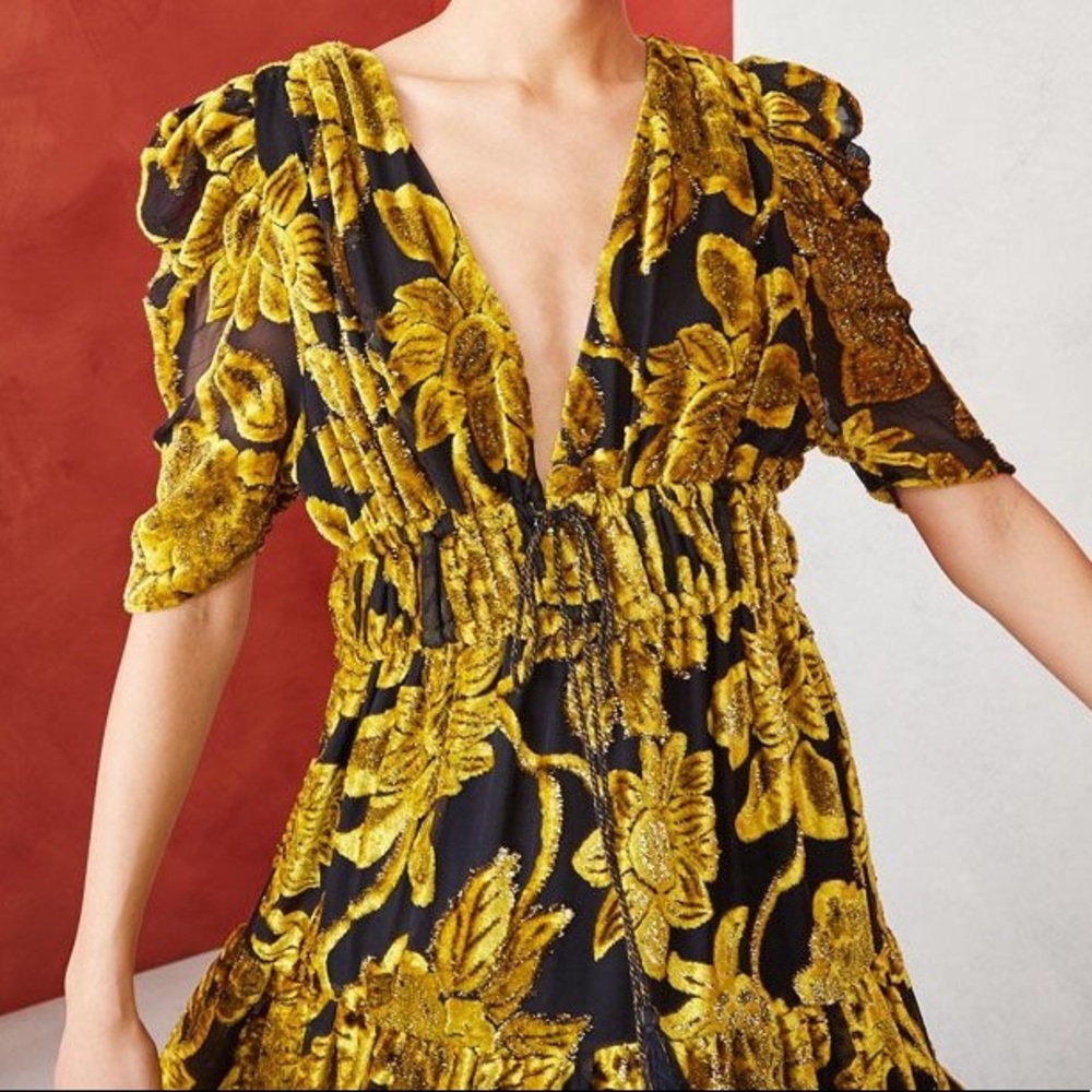 Loretta Citrine Silk Devore Midi Dress